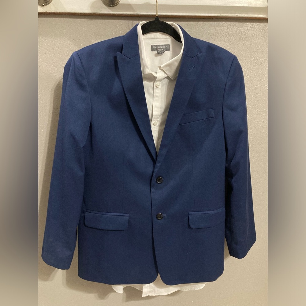 Bundle of Calvin Klien young men’s suit coat and Van Heusen brand white shirt.